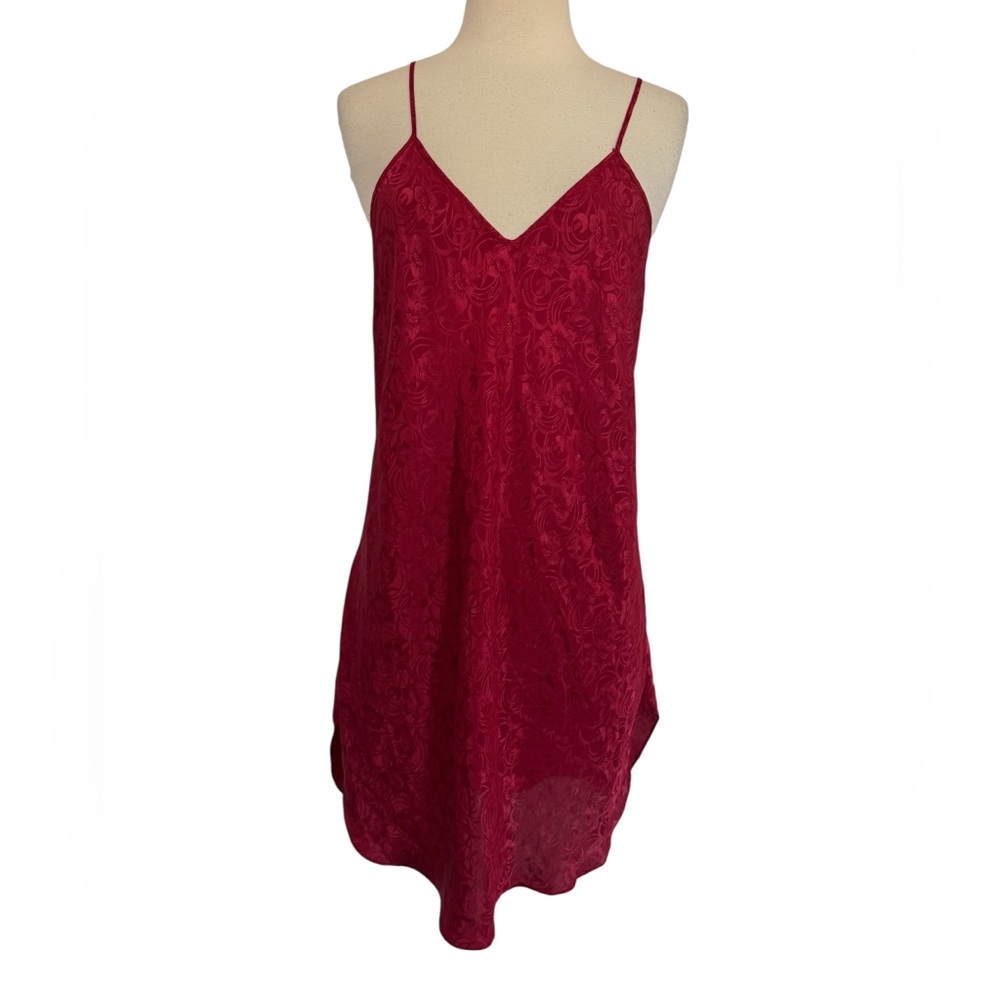 Vtg 80s Dentelle Red Floral Chemise Romantic Lingerie Slip Nightgown Sz S